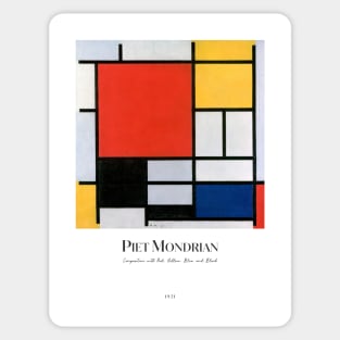 Composition with Red, Yellow, Blue, and Black with text by Mondrian Sticker